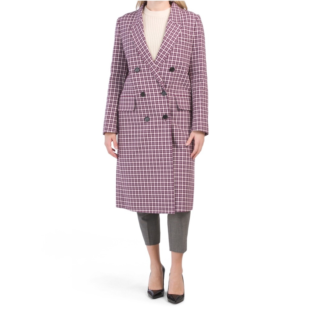 Burberry Checked Cotton-blend Coat In Burgundy NWT - Picture 14 of 15